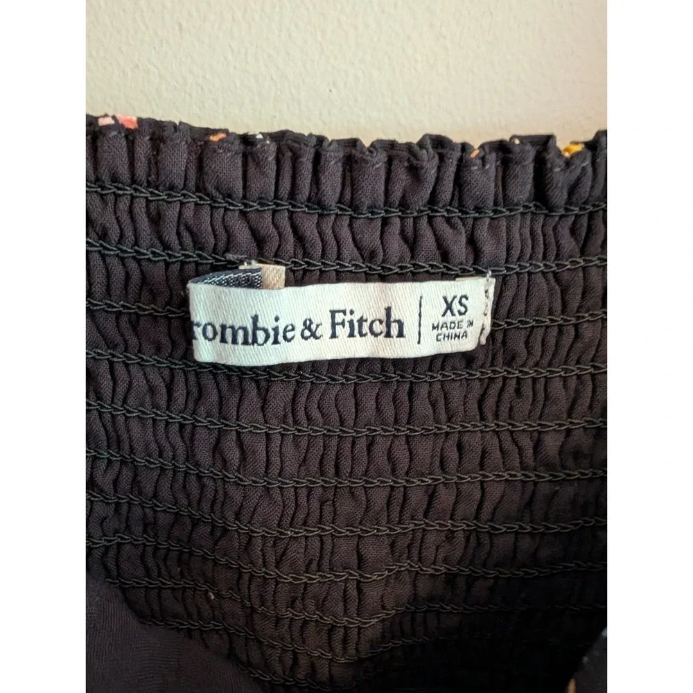 Abercrombie Fitch Black Floral Puff Sleeve Smocked Square Neck Top XS Whimsigoth